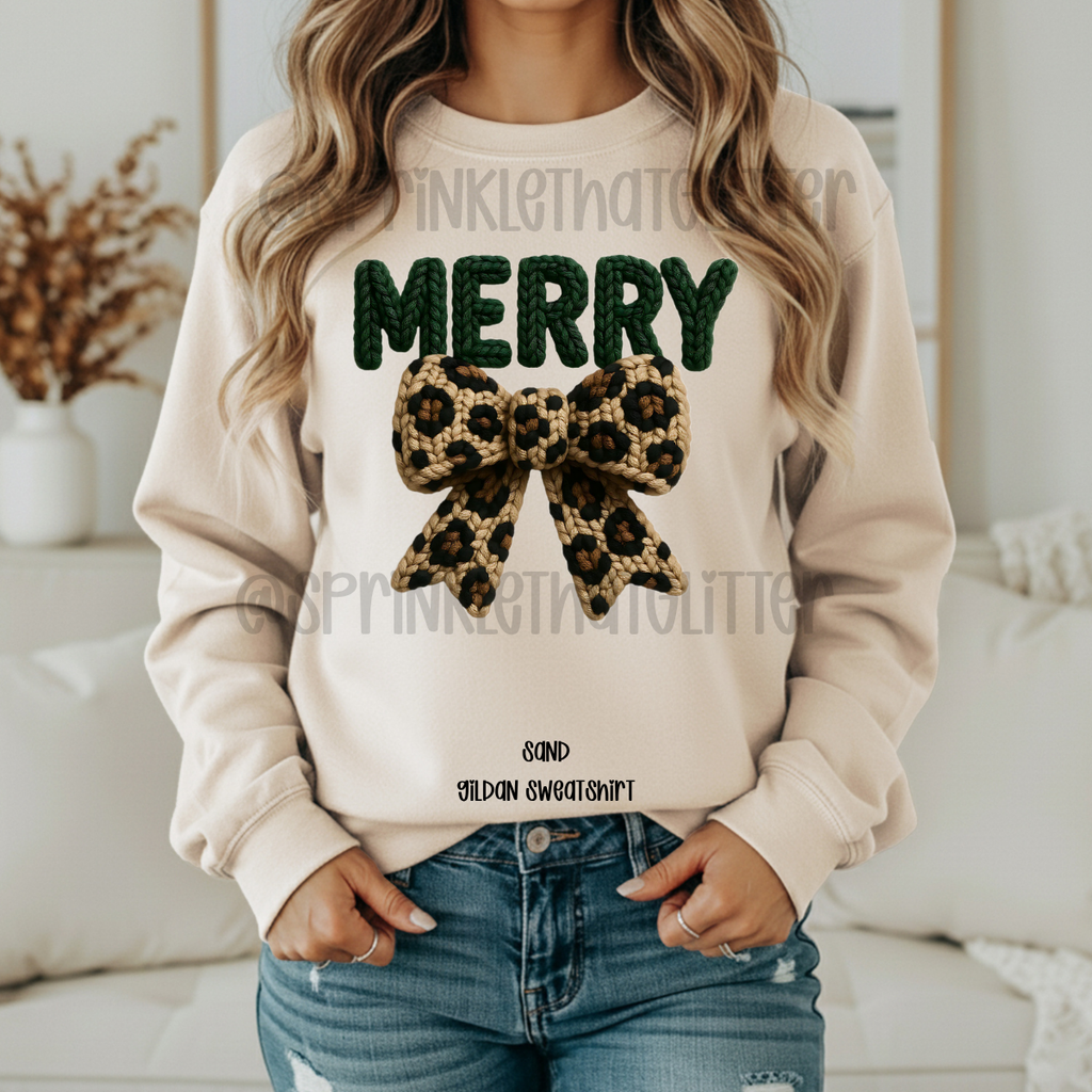Merry with Leopard Bow Sweatshirt