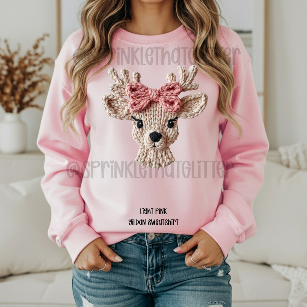 Crochet Deer with Pink Bow Sweatshirt
